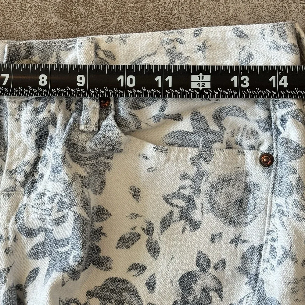 Floral Denim Cutoff Shorts Lucky Brand Garden Abbey Mid Rise White Blue 25